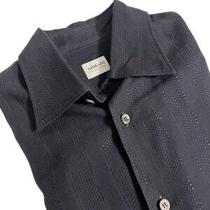 Armani Collezioni Men's Long Sleeve Button Down Shirt Black M Cotton